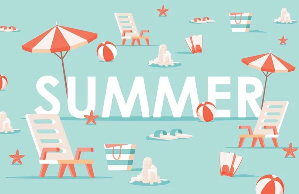 Plantilla de banner plano de palabra de verano. Ocio de verano, recreación estacional, playa partido cartel concepto . — Vector de stock