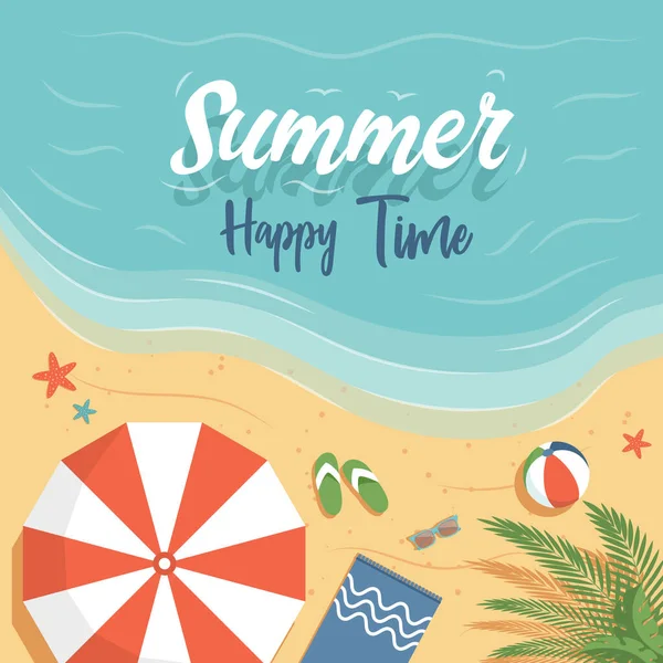 행복 한 여름 시간 벡터 플랫 포스터 디자인 텍스트 공간과 함께. 즐거운 주말보내 세요 완벽 한 휴가 포스터 컨셉트. — 스톡 벡터