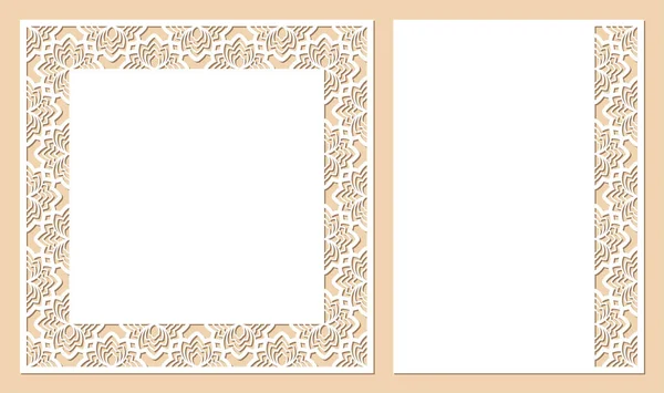 Conjunto Tarjetas Con Borde Floral Calado Espacio Para Texto Plantillas — Vector de stock