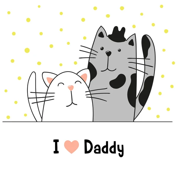 Dibujos Animados Lindos Gatos Papá Gato Gatito Ilustración Vectorial Tarjeta — Vector de stock