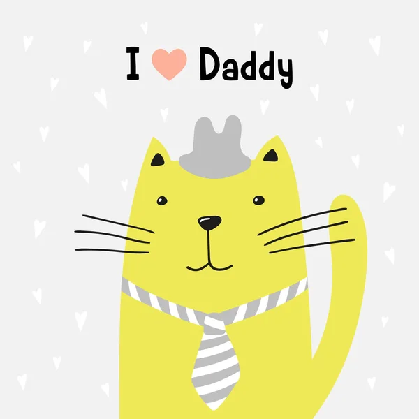 Lindo Gato Dibujos Animados Inscripción Amo Papá Tarjeta Felicitación Vectorial — Vector de stock