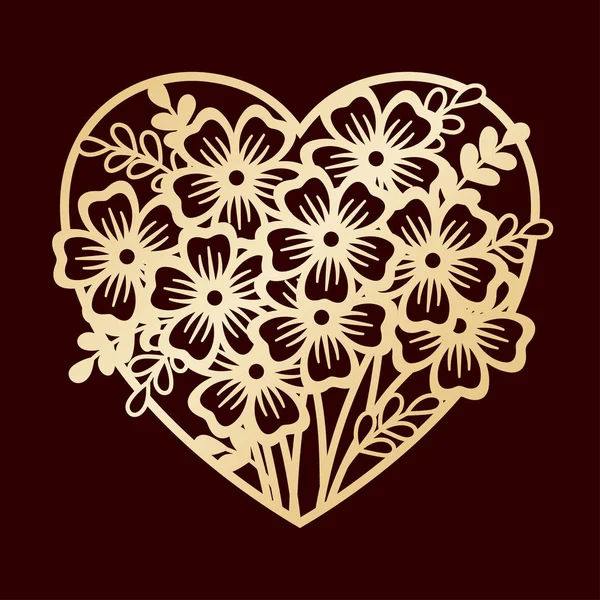 Openwork Heart Flowers Laser Cutting Foiling Template Decoration Cards Invitations — Stock Vector