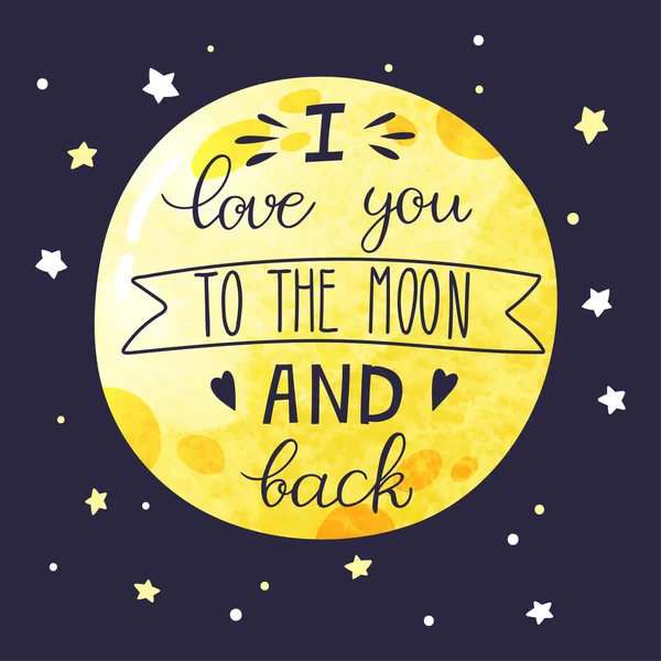 Γράμματα Ένα Μεγάλο Κίτρινο Φεγγάρι Στον Νυχτερινό Ουρανό Ιδιόχειρη Επιγραφή — Διανυσματικό Αρχείο