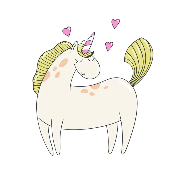 Söta tecknade ponny unicorn isolerad på vit. — Stock vektor