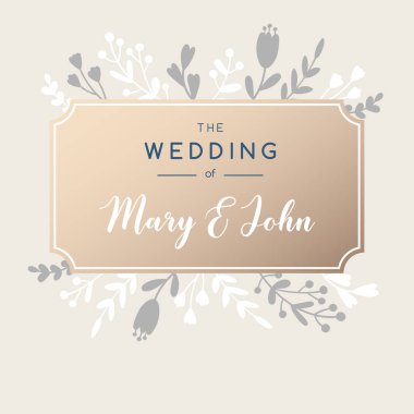 Şık düğün davetiyesi arka plan. Vektör tebrik kartı tasarımı çiçekli.