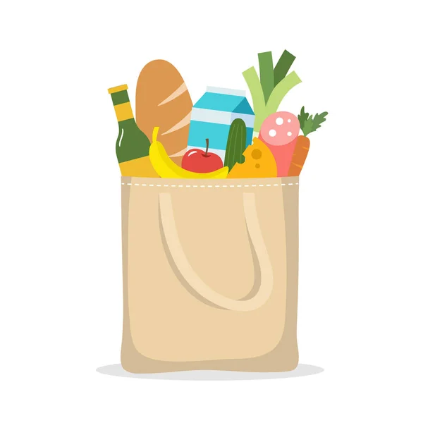 Saco Compras Com Comida Compras Eco Bag Ilustração Vetorial —  Vetores de Stock