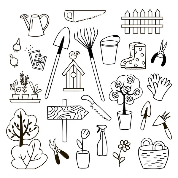 Ensemble Griffes Jardinage Illustration Vectorielle Noir Blanc — Image vectorielle