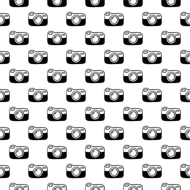 Kameralar ile Seamless modeli. Siyah ve beyaz vektör şablonu.