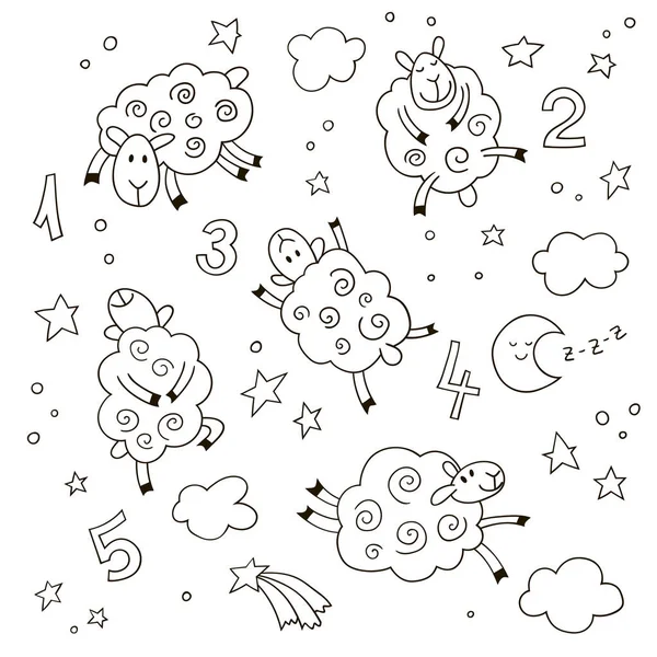 Dobrou Noc Kreslený Sada Pro Děti Ručně Kreslenou Doodle Roztomilé — Stockový vektor