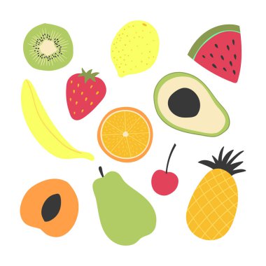 Dekoratif meyve üzerinde beyaz izole vektör kümesi. Yazdırma, dekor için uygun.