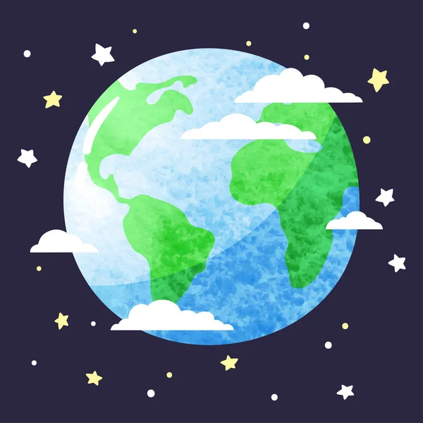 Grande planeta bonito Terra na noite céu estrelado . — Vetor de Stock