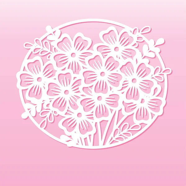 Cadre ovale ajouré avec bouquet de fleurs. Modèle de découpe laser . — Image vectorielle