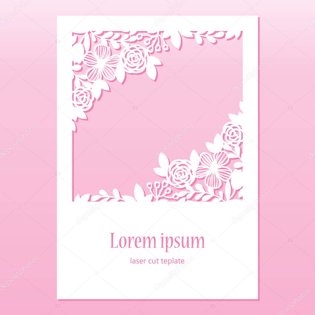 Lace greeting card with flowers. Laser cutting template.