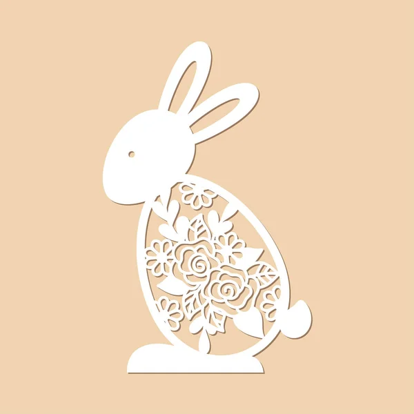 Lapin de Pâques ajouré avec motif floral. Modèle de découpe laser . — Image vectorielle