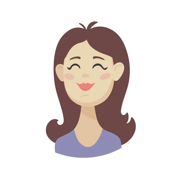 Söt tecknad emoji karaktär. Platt vektor illustration av kvinnors känslomässiga ansikte. — Stock vektor