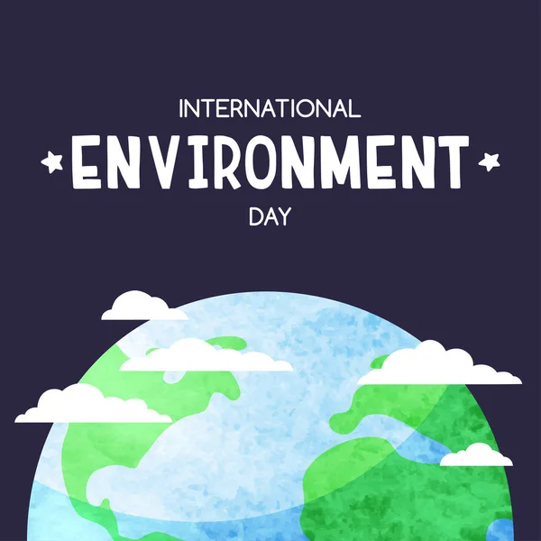 Kreativní pozadí s glóbus, mraky a ručně kreslené nápisy Světový den životního prostředí. — Stockový vektor