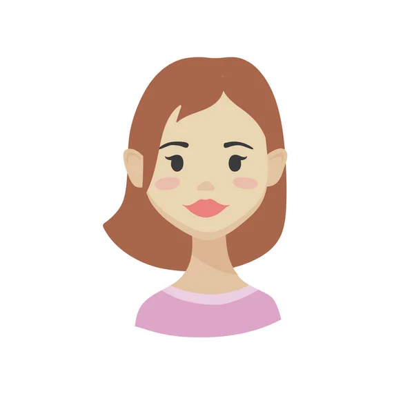 Söt tecknad karaktär. Platt vektor illustration av brunhåriga kvinnor ansikte. — Stock vektor