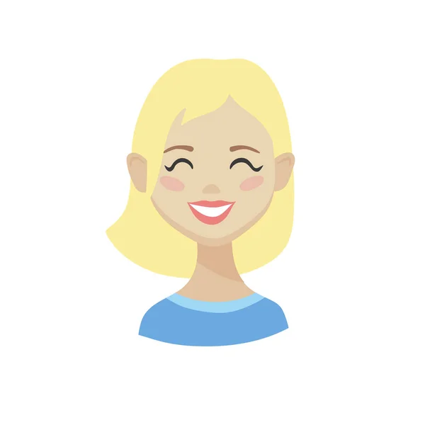 Söt tecknad emoji karaktär. Platt vektor illustration av flickor emotionellt ansikte. — Stock vektor
