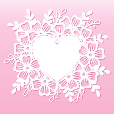Çiçeklerle açık kalp. Lazer kesim şablonu.