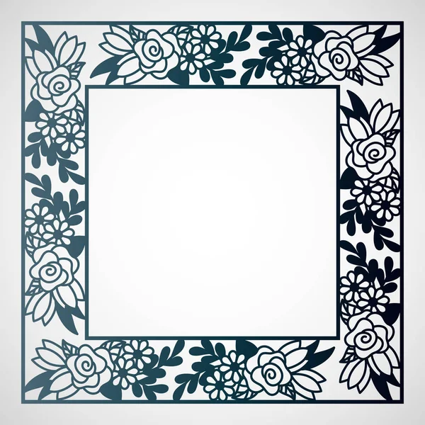 Quadro quadrado Openwork com padrão floral. Modelo de corte a laser . — Vetor de Stock