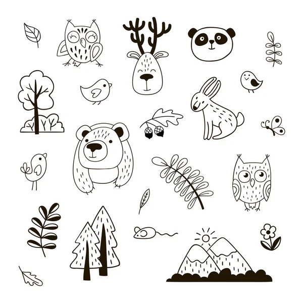 Uppsättning av söta djurliv doodles. Vektor ClipArt. — Stock vektor