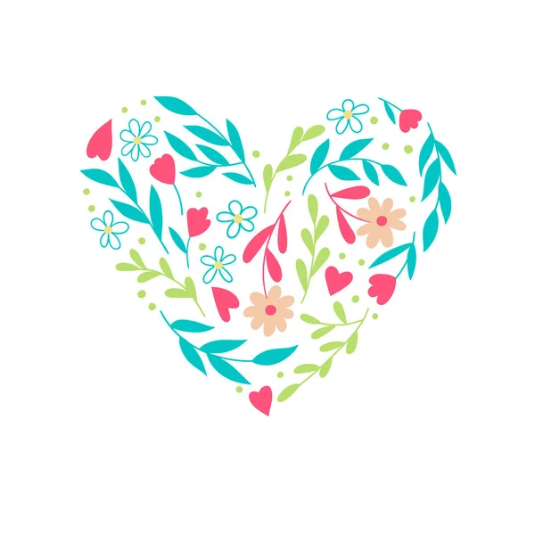 Серце з ніжних каракатицьких квітів, гілочок і листя . — стоковий вектор