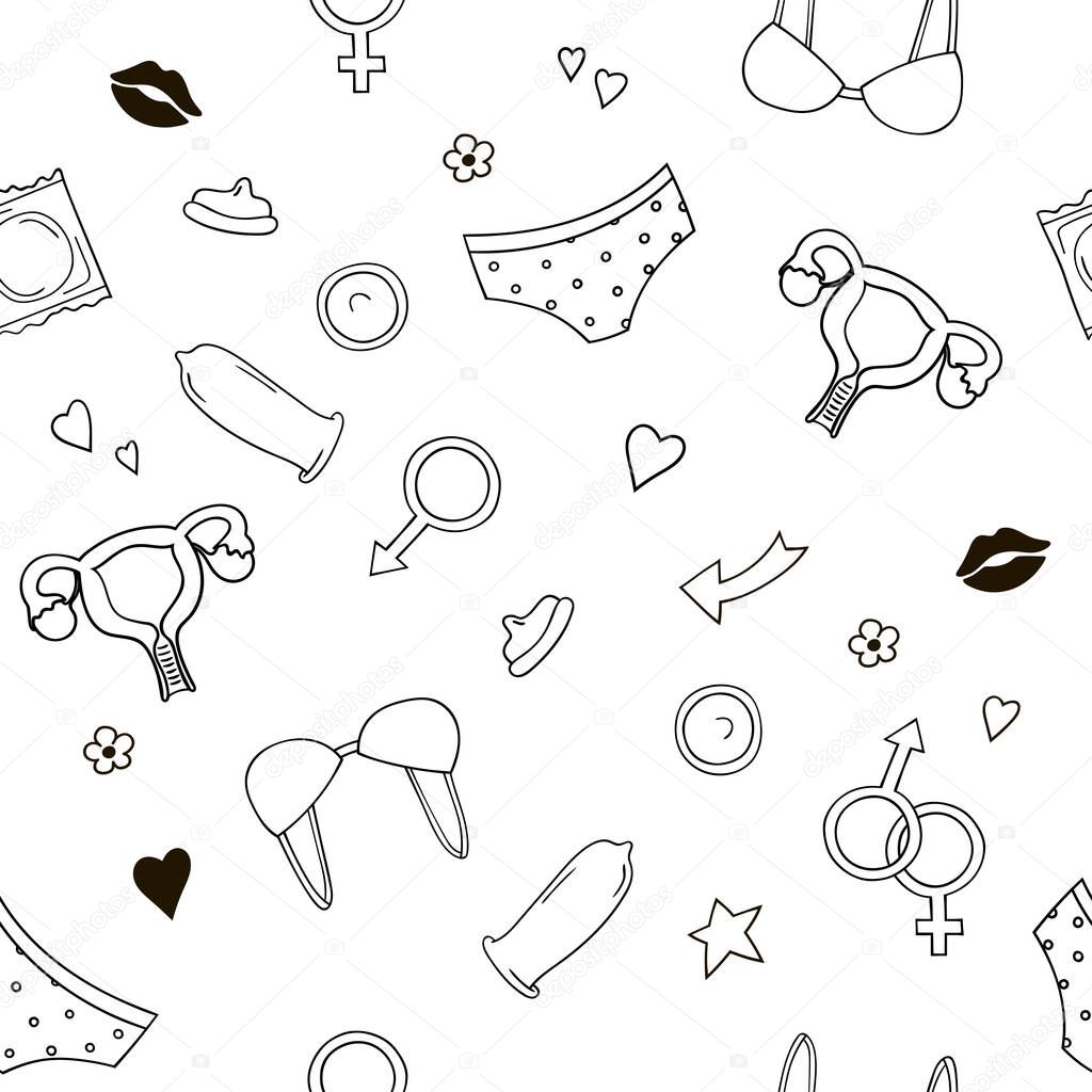 Seamless pattern with hand-drawn elements.