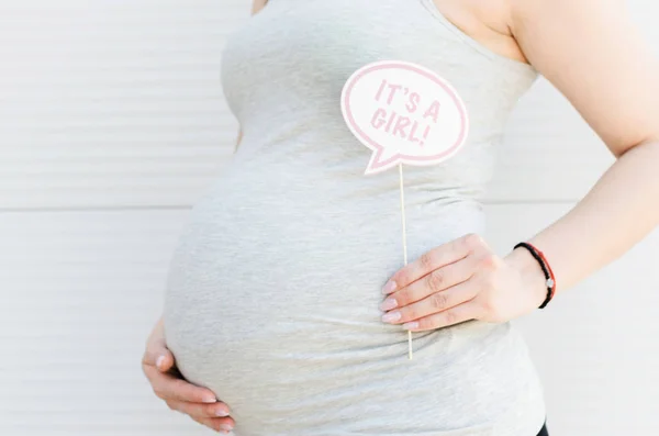 Beskuren Bild Gravid Kvinna Som Tillkännagivandet Som Hon Har Baby — Stockfoto