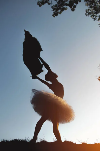 Silhueta Bela Bailarina Posando Natureza — Fotografia de Stock