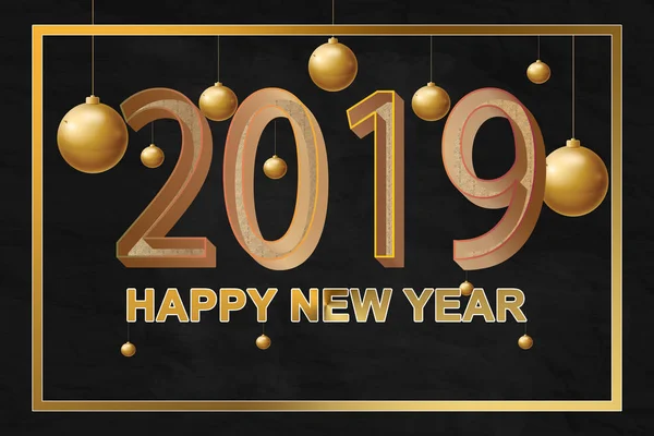 Black background with golden letters, happy new year 2019