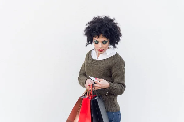 Retrato Hermosa Chica Con Bolsas Compras — Foto de Stock