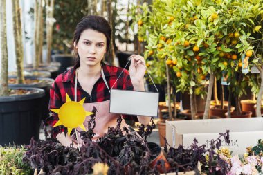 Sıkıntılı genç kadın çiçekçi kurutulmuş bitki çünkü mutsuz ölü 