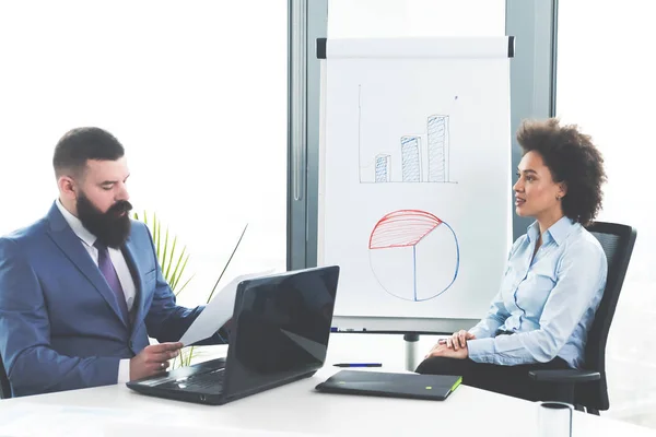 Cheerful girl on job interview in advertisement company