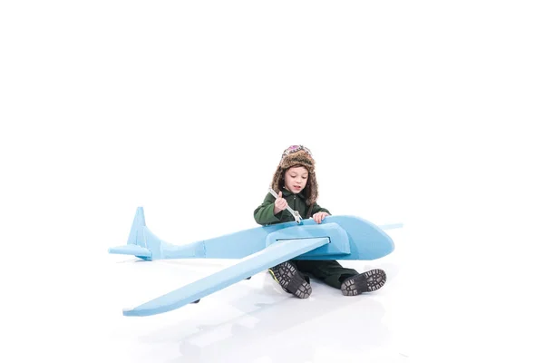 만들어진된 비행기 장난감 정비공 연주와 크리에이 귀여운 — 스톡 사진