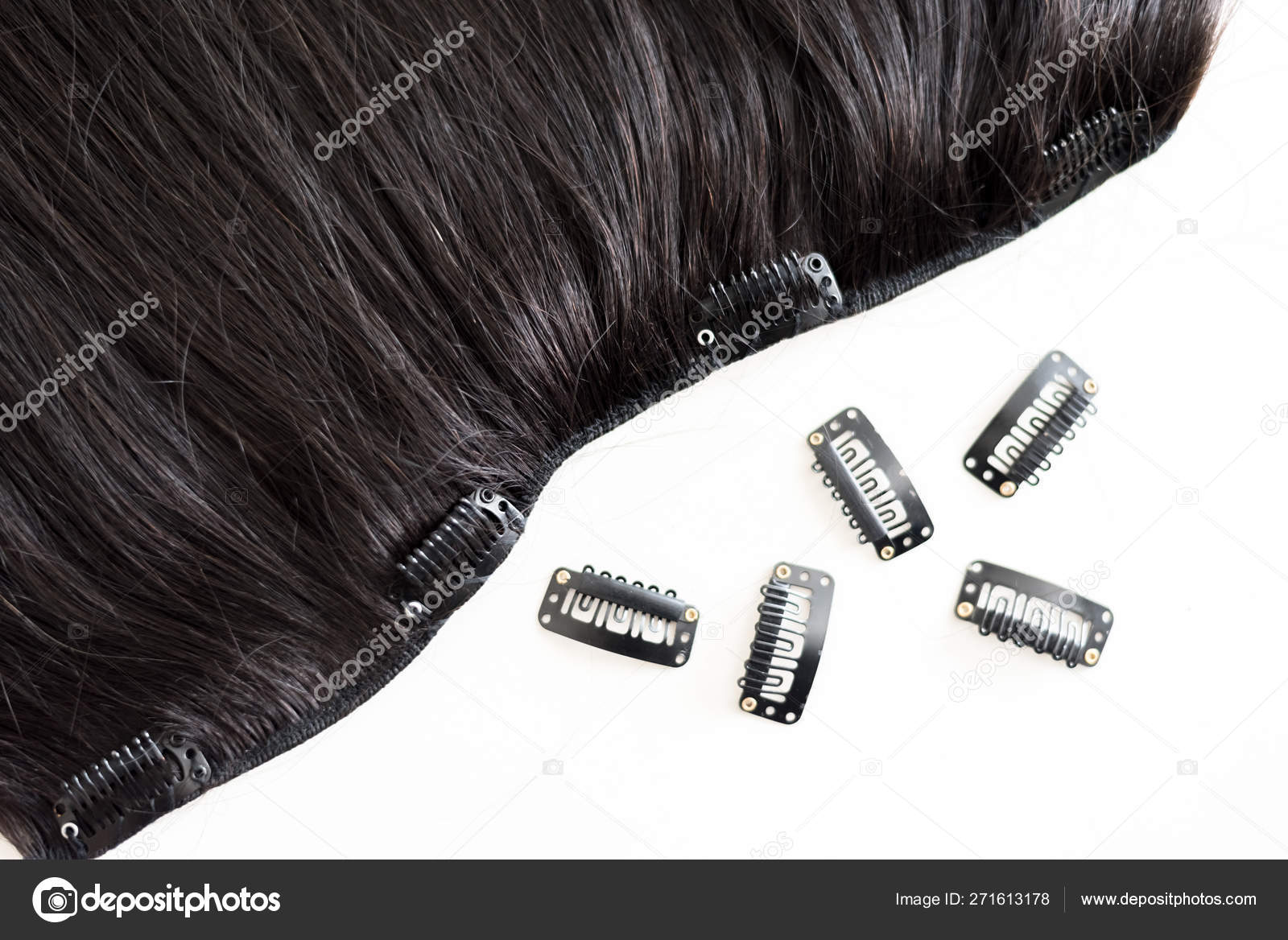 Black Hair Extension Clips Isolated White Background Equipment
