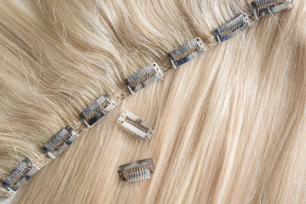 Primer Plano Clips Para Extensión Del Cabello Concepto Equipo Peinado —  Fotos de Stock