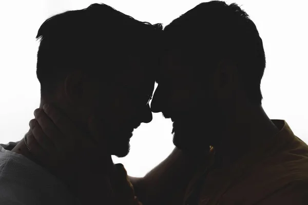 Σιλουέτα Του Ομοφυλόφιλου Ζευγαριού Στην Αγάπη Πάνω Από Λευκό Φόντο — Φωτογραφία Αρχείου