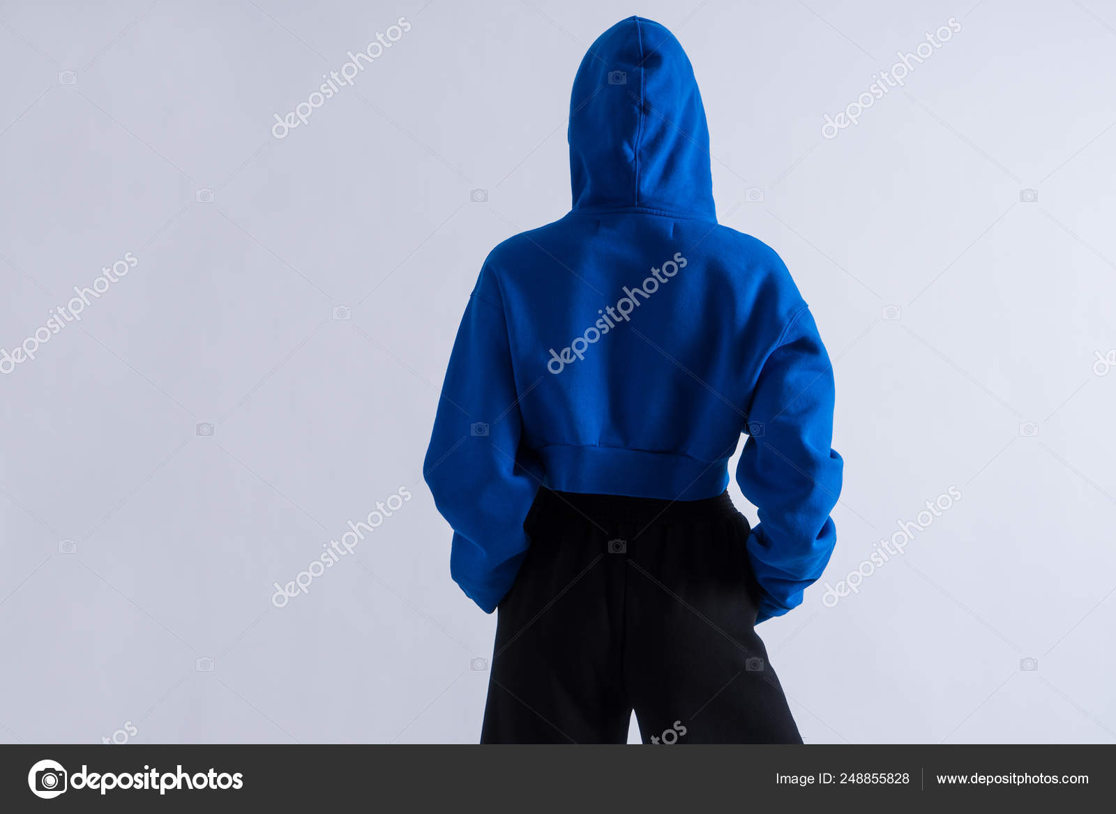 blue hoodie with white hood