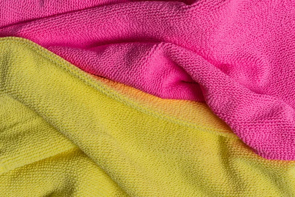 Roze Gele Handdoeken Voor Jongen Meisje Heldere Doek Close Textuur — Stockfoto