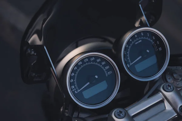 Part Motorcycle Closeup Speedometer Tachometer Dashboard — Stock Photo, Image