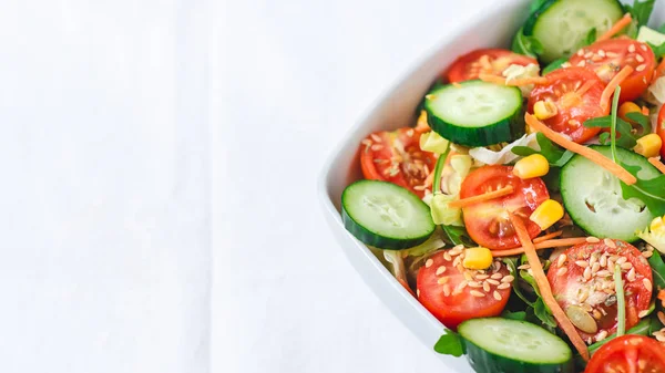 flat lay of fresh tasty salad, healthy eating, dieting, vegetari