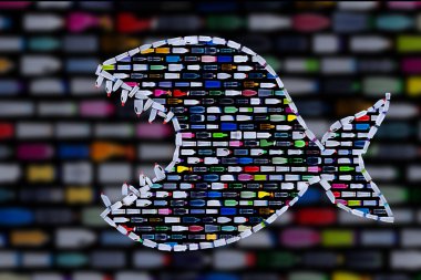 Çöp bizim dünya okyanuslar - plastik şişe açık jaws, ekolojik felaket kavramı ile yırtıcı balık av oluşturan satırlar halinde yerleştirilmiş bir tehdittir