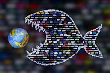 Earth - kirliliği kavramı tehlikesi yutmaya plastik şişe balık