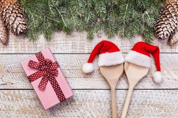 Prepararsi Festività Natalizie Con Decorazioni Regalo Cibo Festivo Con Articoli — Foto Stock