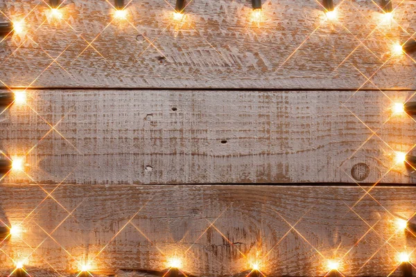 Generous Copy Space Old Wooden Planks Twinkling Hazy Lights Frame — Stock Photo, Image