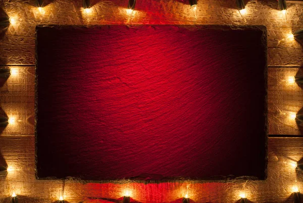 Copy Space Red Spotlight Black Stone Board Small Lights Frame — Stock Photo, Image
