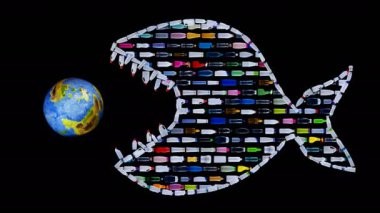 Açık jaws, ekolojik felaket kavramı ile avcılık bir yırtıcı balık oluşturan satırları bizim dünya okyanuslar - plastik şişe yüzen çöp bir tehdit olarak düzenlenmiş