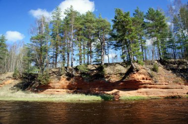 Kırmızı kayalıklarla Salaca River.Latvia.
