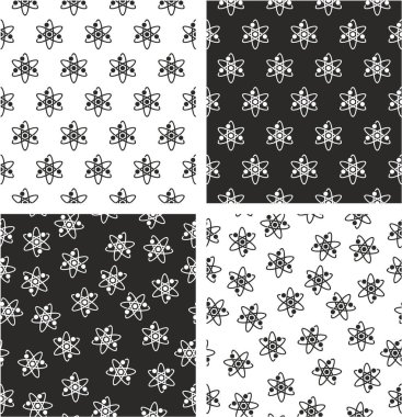 Atom Sembolü veya Atom İşareti Hizalanmış & Rastgele Dikişsiz Desen Seti