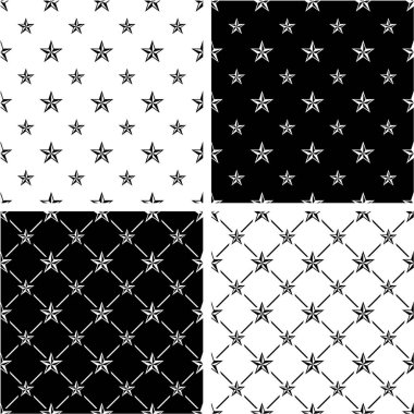 Siyah ve Beyaz Renk Deniz Yıldızı Big & Small Dikişsiz Desen S